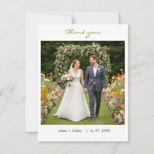 Cartão De Agradecimento Foto Personalizada Simples de Casamento Moderno Fa