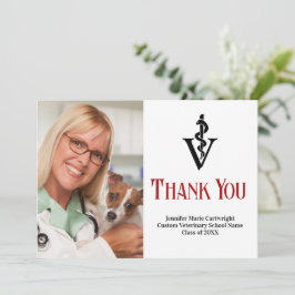 Cartão De Agradecimento Foto personalizável do escritório veterinário Red 