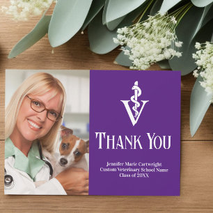 Cartão De Agradecimento Foto personalizável do escritório veterinário roxo