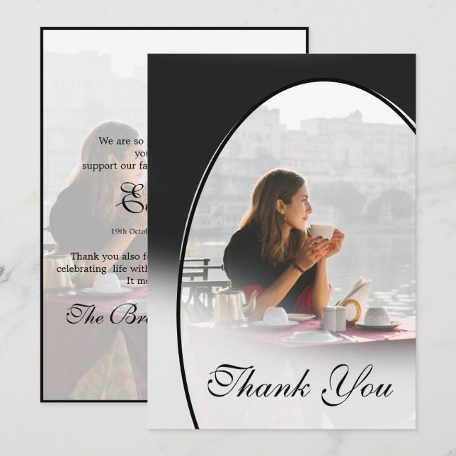 Cartão De Agradecimento Foto Pessoal Funeral Elegante Simples Obrigado (Frente/Verso)