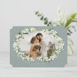 Cartão De Agradecimento Foto plana de Casamento Eucalyptus Verde