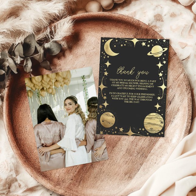 Cartão De Agradecimento Foto Preta Dourada Crescente Celestial Lua Bridal (Criador carregado)