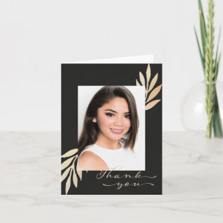 Cartão De Agradecimento Foto Preta e Dourada Obrigado