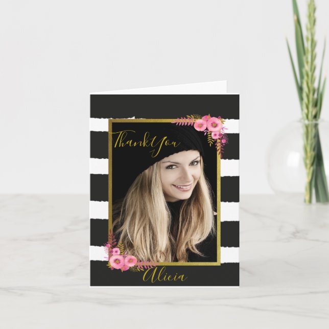 Cartão De Agradecimento Foto Preto e Branco Obrigado (Frente)