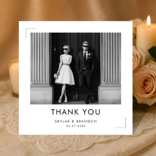 Cartão De Agradecimento Foto Quadrada de Casamento em Preto e Branco Moder