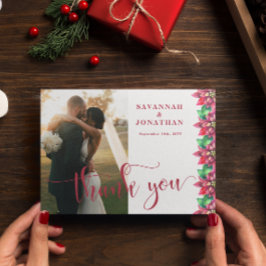 Cartão De Agradecimento Foto Red Poinsettia Holiday Wedding