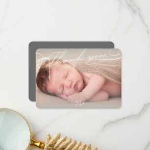 Cartão De Agradecimento Foto Religiosa do Script Rosary Cross Monogramas