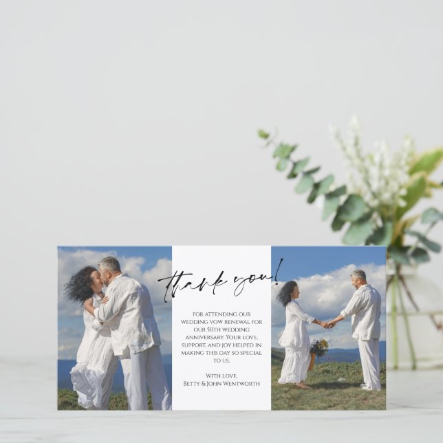 Cartão De Agradecimento Foto Renovável De Vow De Casamento Obrigado (Em pé/Frente)