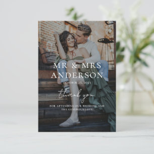 Cartão De Agradecimento Foto Romântica de Casamento de Texto Branco da Sob