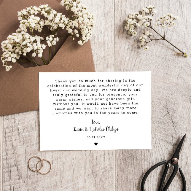 Cartão De Agradecimento Foto Romântica de Coração Branco Casamento Pequeno (Criador carregado)