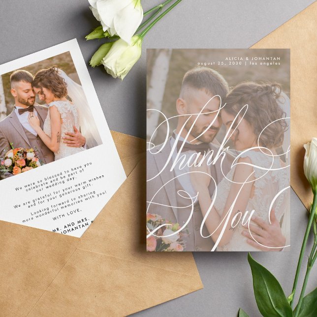 Cartão De Agradecimento Foto romântica mensagem de roteiro de caligrafia c (Criador carregado)