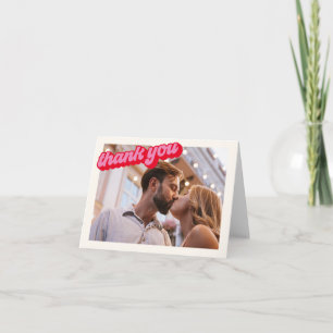 Cartão De Agradecimento Foto Rosa Vermelho Groovy Moderno Retro em Negrito