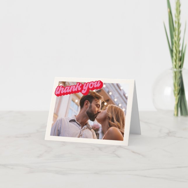 Cartão De Agradecimento Foto Rosa Vermelho Groovy Moderno Retro em Negrito (Frente)