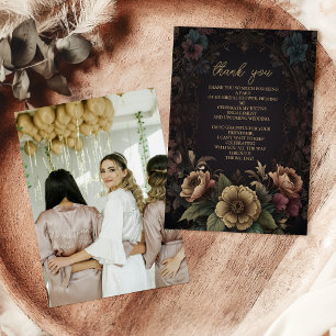 Cartão De Agradecimento Foto Royal Victorian Gothic Floral Bridal