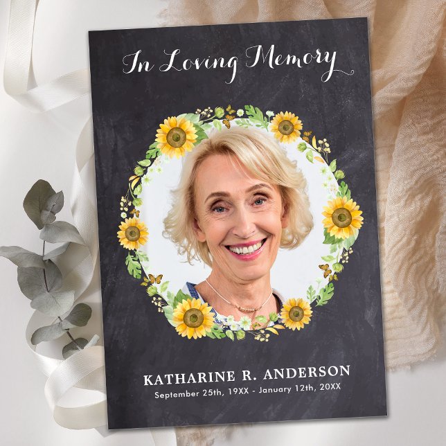 Cartão De Agradecimento Foto Rustic Sunflower Memorial Funeral Simpatia (Criador carregado)