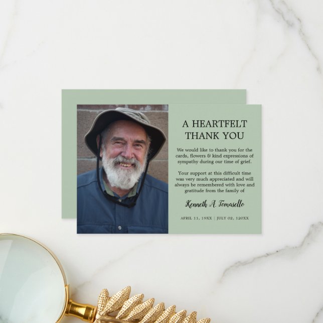 Cartão De Agradecimento Foto Sentimental de Funeral Clássico (Frente/Verso In Situ)