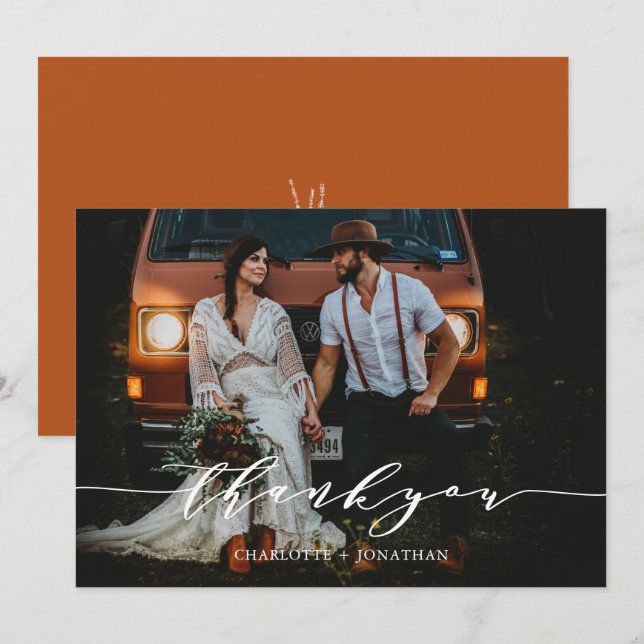 Cartão De Agradecimento Foto Simples Boêmia Botânica Terracotta Casamento (Frente/Verso)