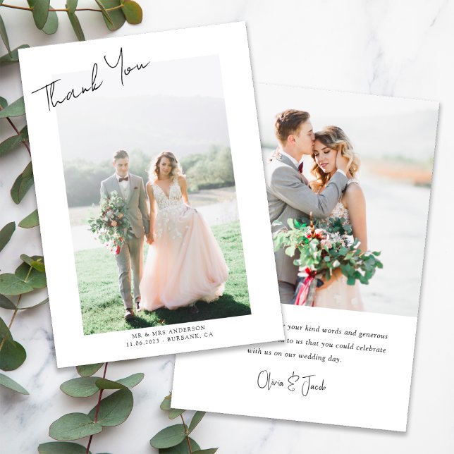 Cartão De Agradecimento Foto Simples - Casamento Com Letra Mão (Criador carregado)