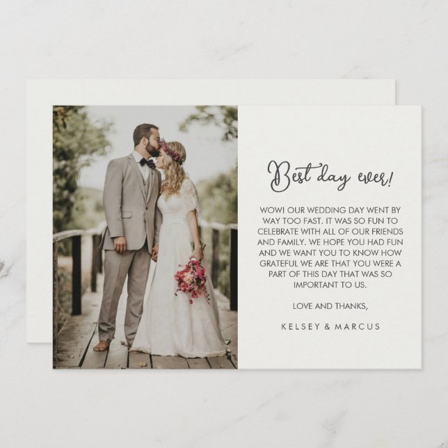 Cartão De Agradecimento Foto Simples: Casamento "Melhor Dia De Todos" Obri (Frente/Verso)