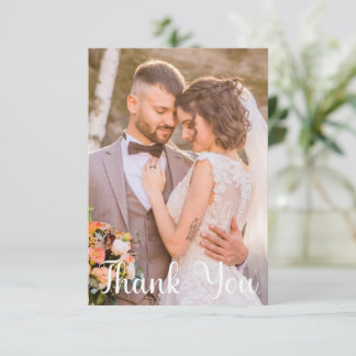 Cartão De Agradecimento Foto simples de casamento Adicionar sua saudação