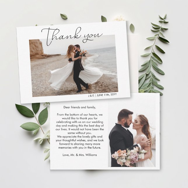 Cartão De Agradecimento Foto Simples de Casamento Branco (Simple Script White Wedding Photo Thank You Card
)