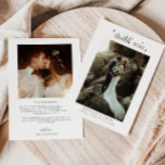Cartão De Agradecimento Foto Simples de Casamento de Elegância<br><div class="desc">Cartões de agradecimentos de casamento simples e elegante com texto giro e retrô acima da foto que diz "obrigado você" com estrelas.</div>