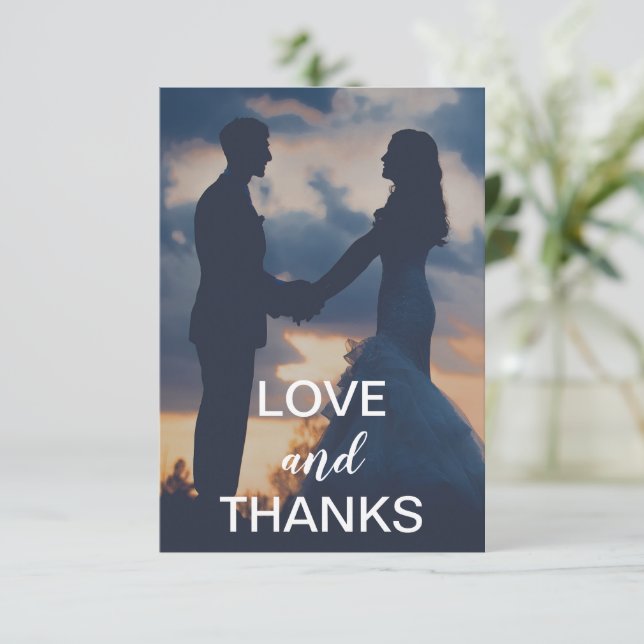 Cartão De Agradecimento Foto Simples de Casamento Moderno (Em pé/Frente)
