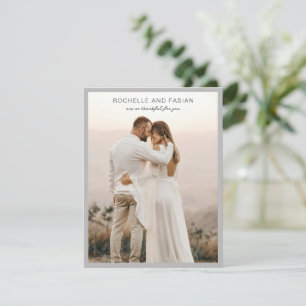 Cartão De Agradecimento Foto simples de Cinza para casamento elegante