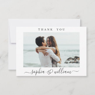 Cartão De Agradecimento Foto Simples De Corações De Casamento Elegante
