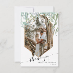 Cartão De Agradecimento Foto Simples de Folhagem Dourada Geométrica de Fol