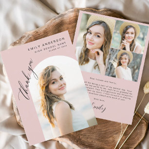 Cartão De Agradecimento Foto Simples do Formando de Arch Rosa Moderno Obri