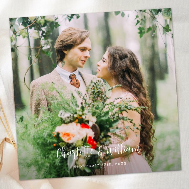 Cartão De Agradecimento Foto Simples Personalizada de Casamento Minimalist (Criador carregado)