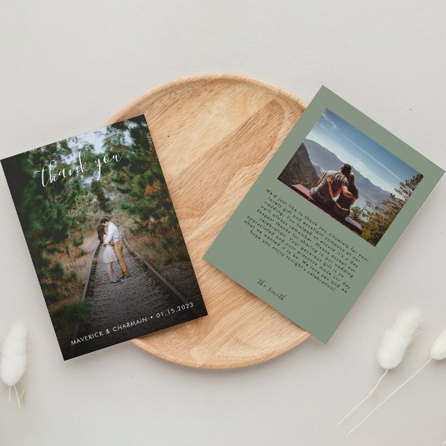 Cartão De Agradecimento foto simples Verde Sálvia lado a lado (Criador carregado)