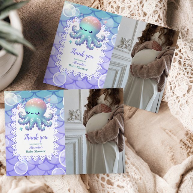 Cartão De Agradecimento Foto sob o Chá de fraldas de Aquarela do Mar (Criador carregado)