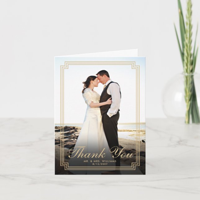 Cartão De Agradecimento Foto Vertical do Quadro Deco de Arte Elegante (Frente)