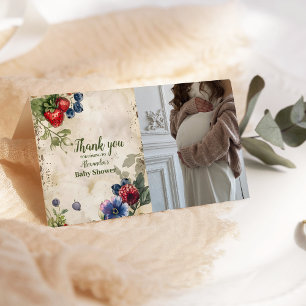 Cartão De Agradecimento Foto: Vintage Berry Sweet Wild Berries Baby Showe