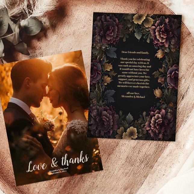 Cartão De Agradecimento Foto vitoriana do casamento entre quadros florais  (Criador carregado)
