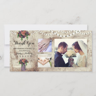 Cartão De Agradecimento Foto Watercolor Rosa Mason Jar Wedding Obrigado