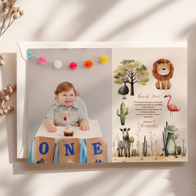 Cartão De Agradecimento Foto Wild One Jungle Safari Boy 1rua (Criador carregado)