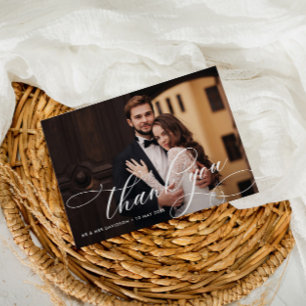 Cartão De Agradecimento fotografia de casamento com letra branca