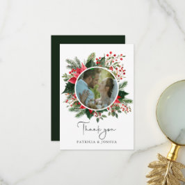 Cartão De Agradecimento Fotografia de casamento de Natal com verde botânic