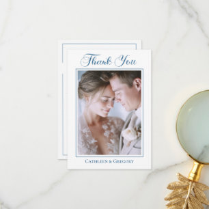 Cartão De Agradecimento Fotografia Personalizada Caligrafia Floral Azul Em