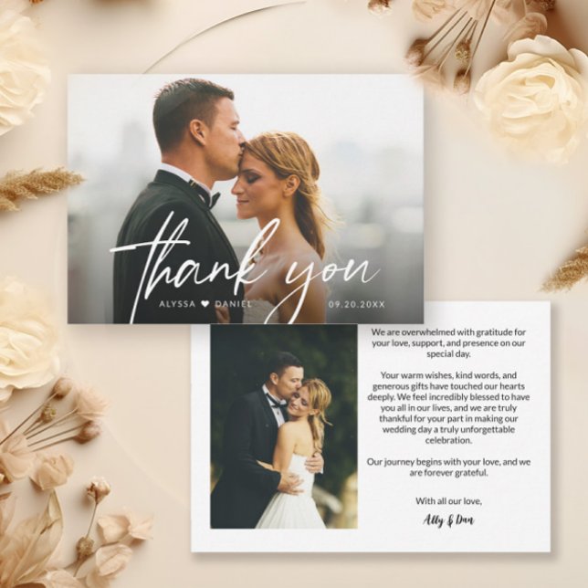 Cartão De Agradecimento Fotografias de Casamento Personalizadas 2 Modernas (Siimple wedding photos horizontal thank you cards.)