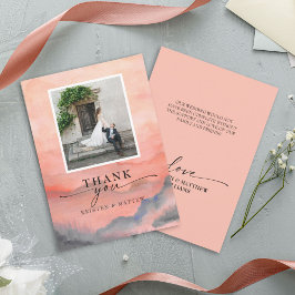 Cartão De Agradecimento Fotomontagem Rústica de Casamento com Pôr do Sol n