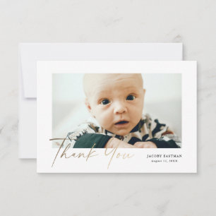 Cartão De Agradecimento Fotos de Bebê com Letra Dourada Elegante e Pequena