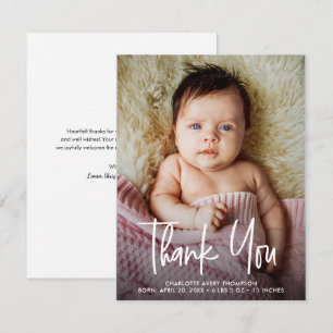 Cartão De Agradecimento Fotos de Bebê Menina Estatísticas de Nascimento Le