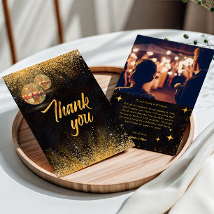 Cartão De Agradecimento Fotos de casamento com bolas de discoteca glitter