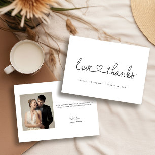 Cartão De Agradecimento Fotos de casamento com coração e texto de amor e a