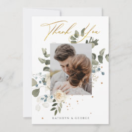 Cartão De Agradecimento Fotos de casamento com folhagem botânica floral do