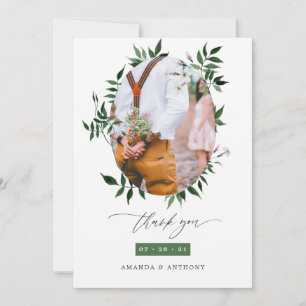 Cartão De Agradecimento Fotos de casamento com vegetação florestal em aqua